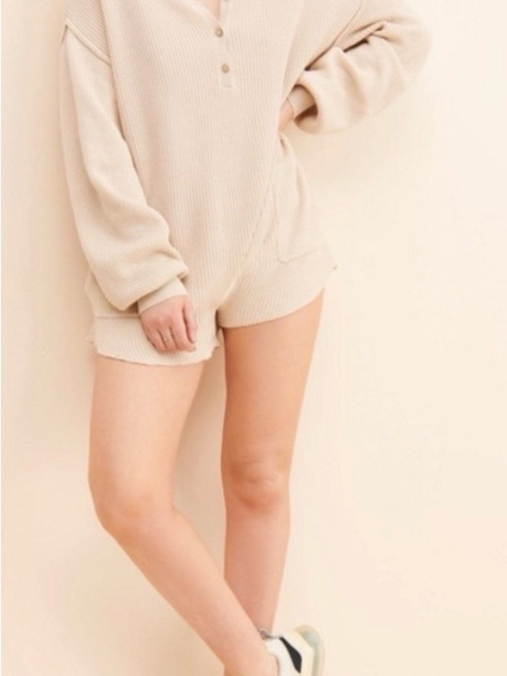 Free People Cream Ribbed Button-Down Pullover - Picture 3 of 9
